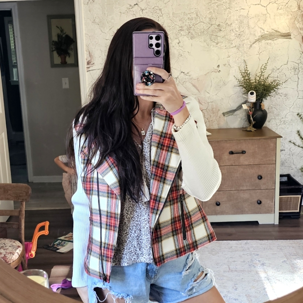 Sundance Plaid Ribbed Moto Jacket